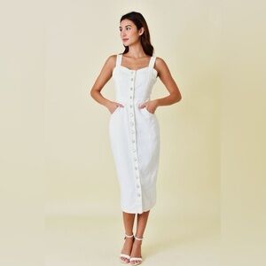 Fore Collection Sleeveless Buttoned Denim Midi Dress in White